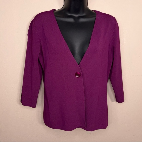 Vintage 90s George Small Purple Knit Cardigan Sweater  3/4 Sleeve  Stretch Retro - Picture 5 of 12